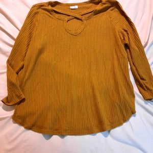 Maurices plus 3 mustard waffle knit 24/7 long sleeve tee